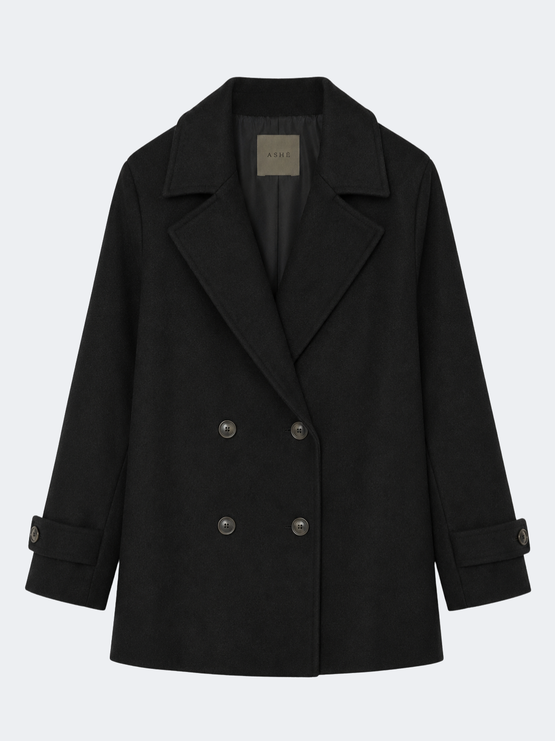 Tailored Double-Breasted Wool Coat in Black