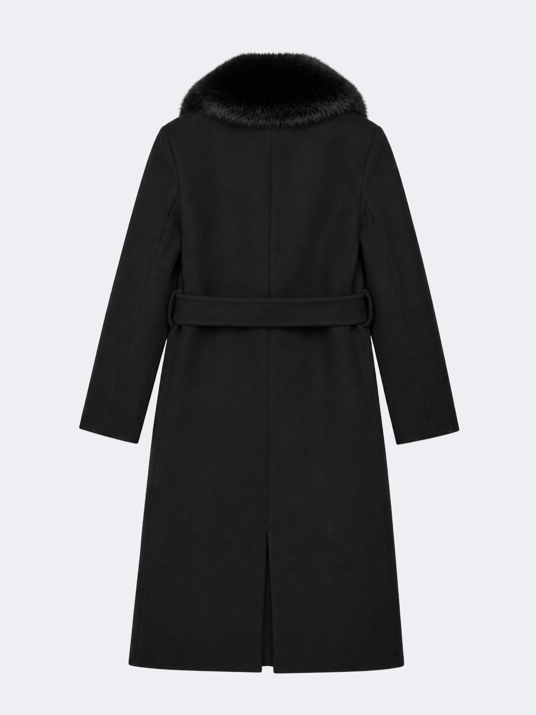Handmade Wool Coat with Fur Collar in Black