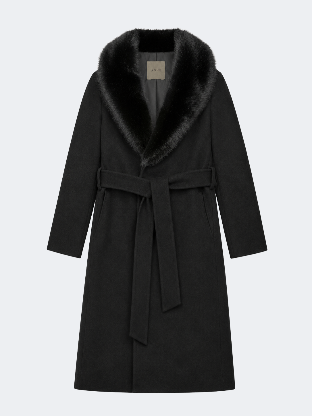 Handmade Wool Coat with Fur Collar in Black