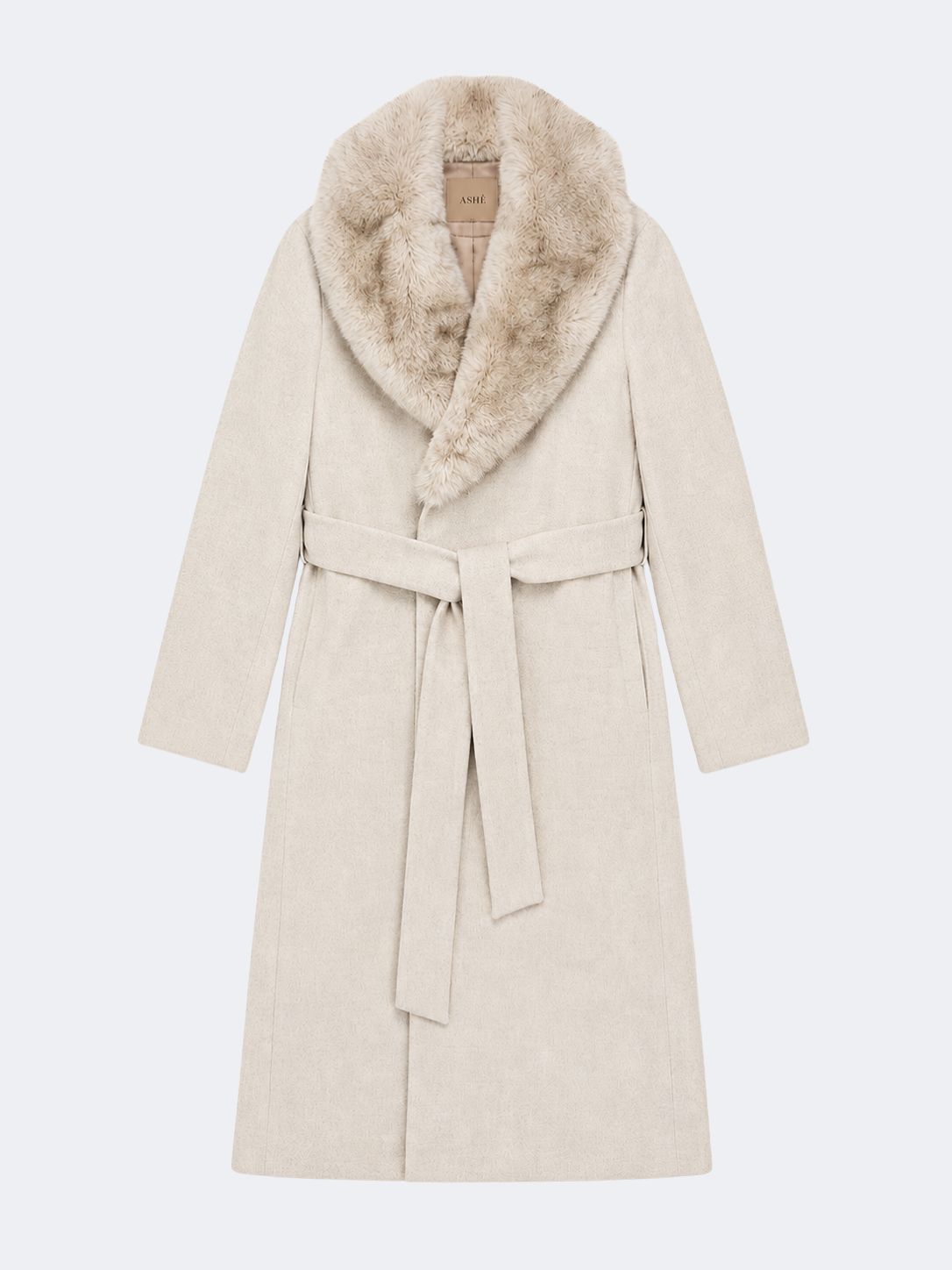 Handmade Wool Coat With Fur Collar in Beige