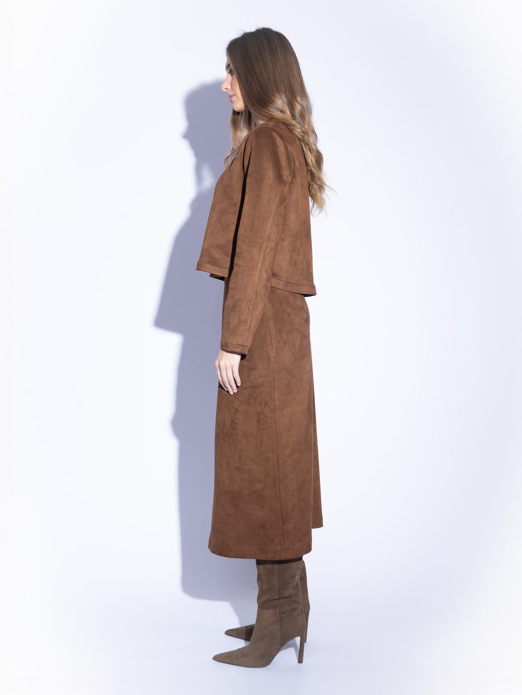 Tailored Suede Blouse in Brown