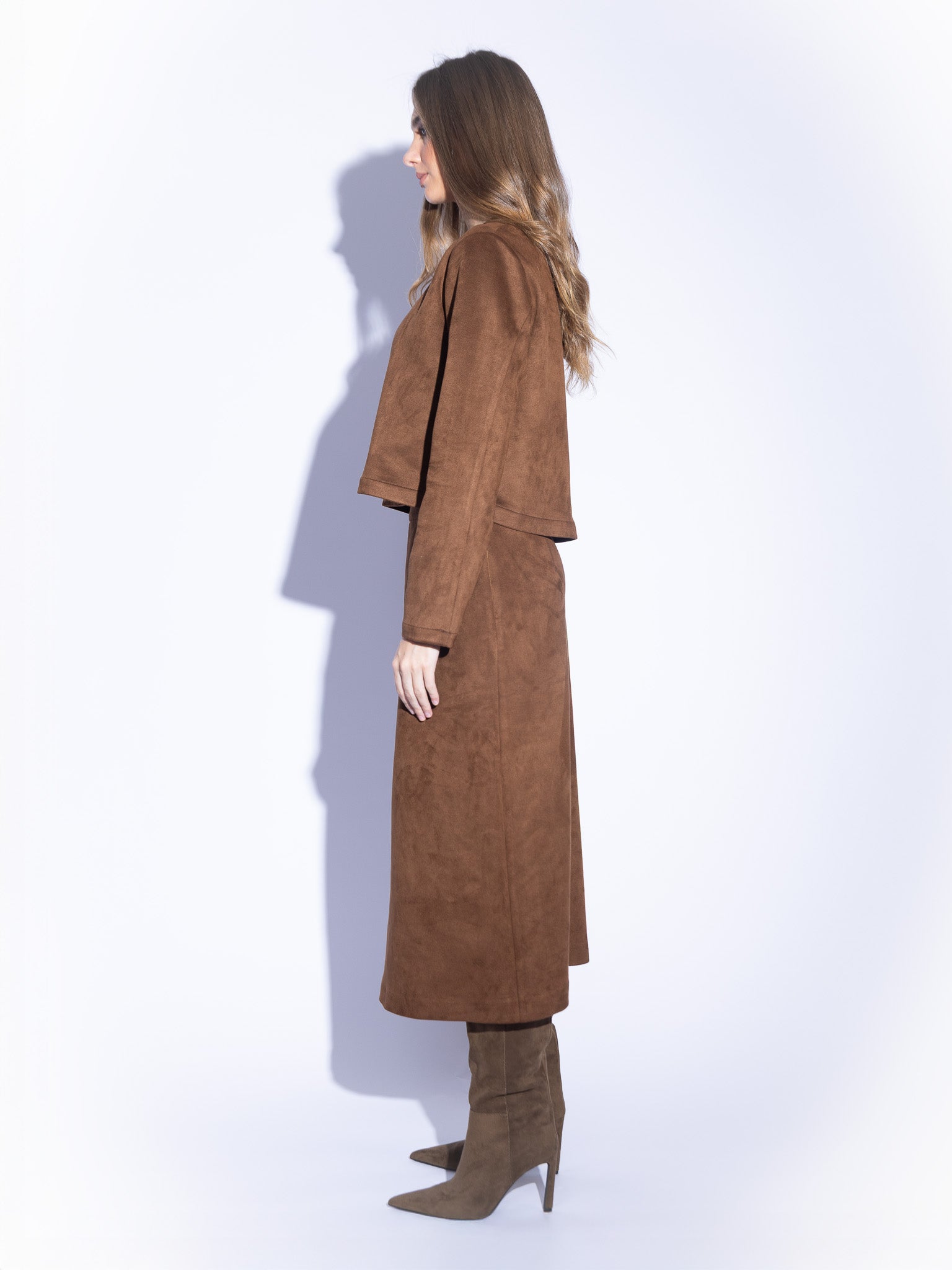 Tailored Suede Blouse in Brown