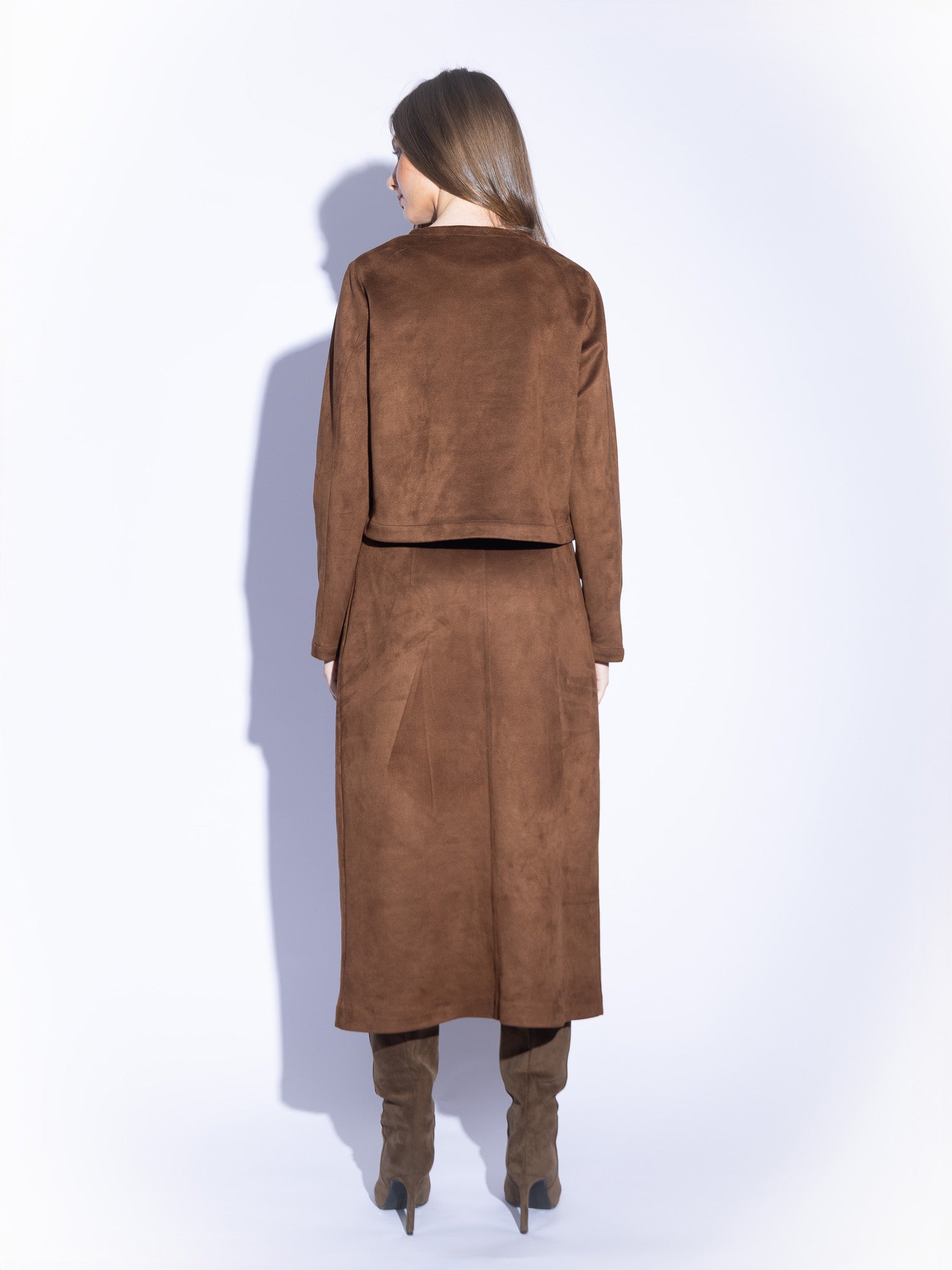 Tailored Suede Skirt in Brown