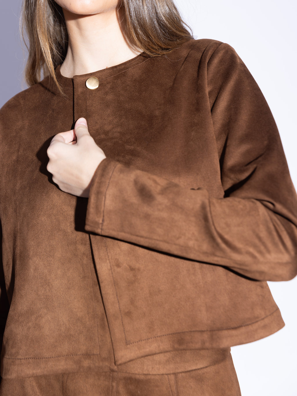 Tailored Suede Blouse in Brown