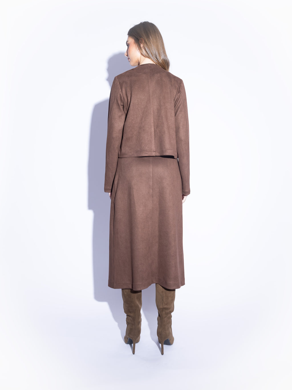 Tailored Suede Skirt in Dark Brown