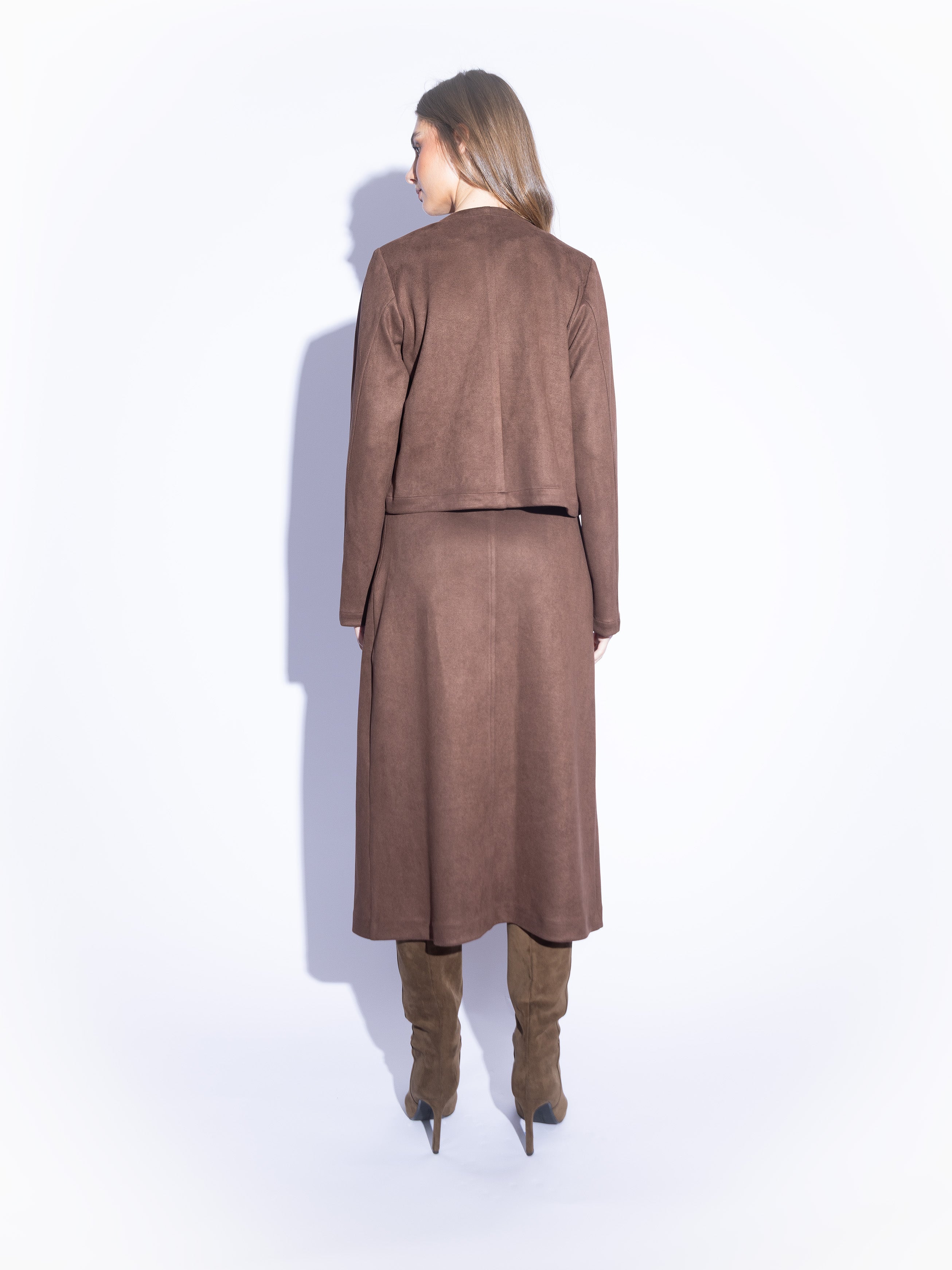 Tailored Suede Skirt in Dark Brown