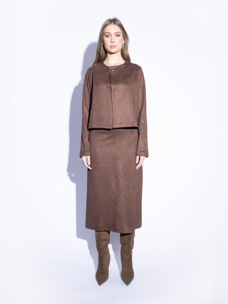 Tailored Suede Blouse in Dark Brown