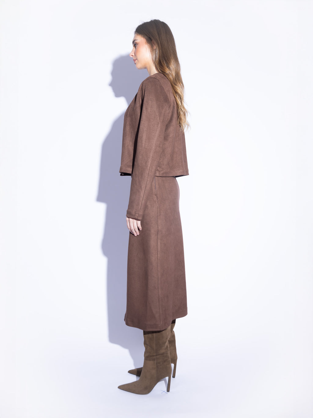 Tailored Suede Blouse in Dark Brown