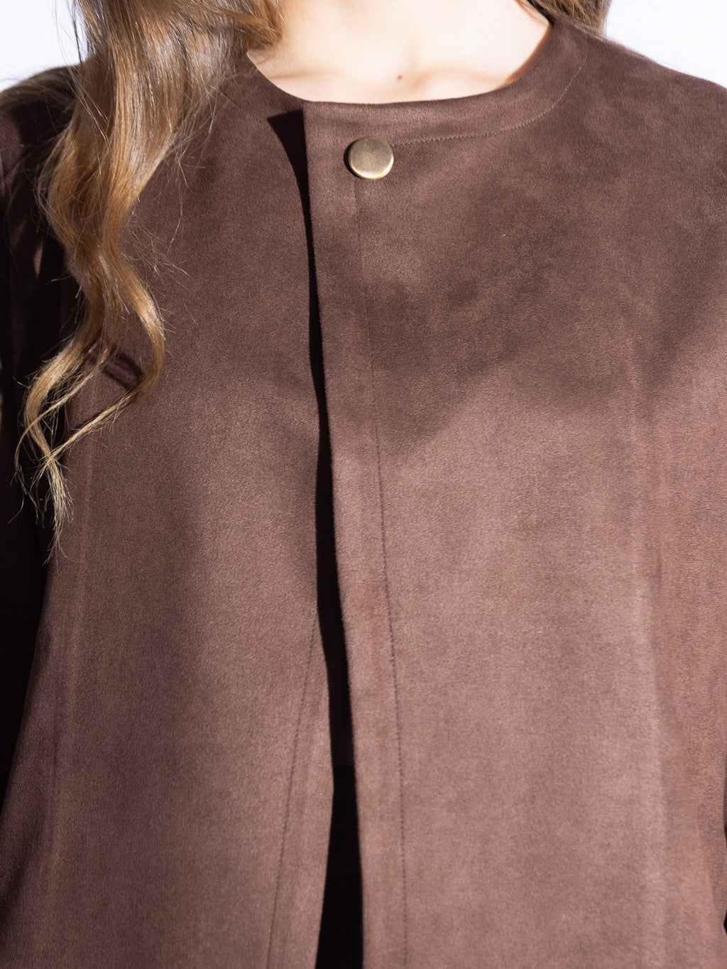 Tailored Suede Blouse in Dark Brown