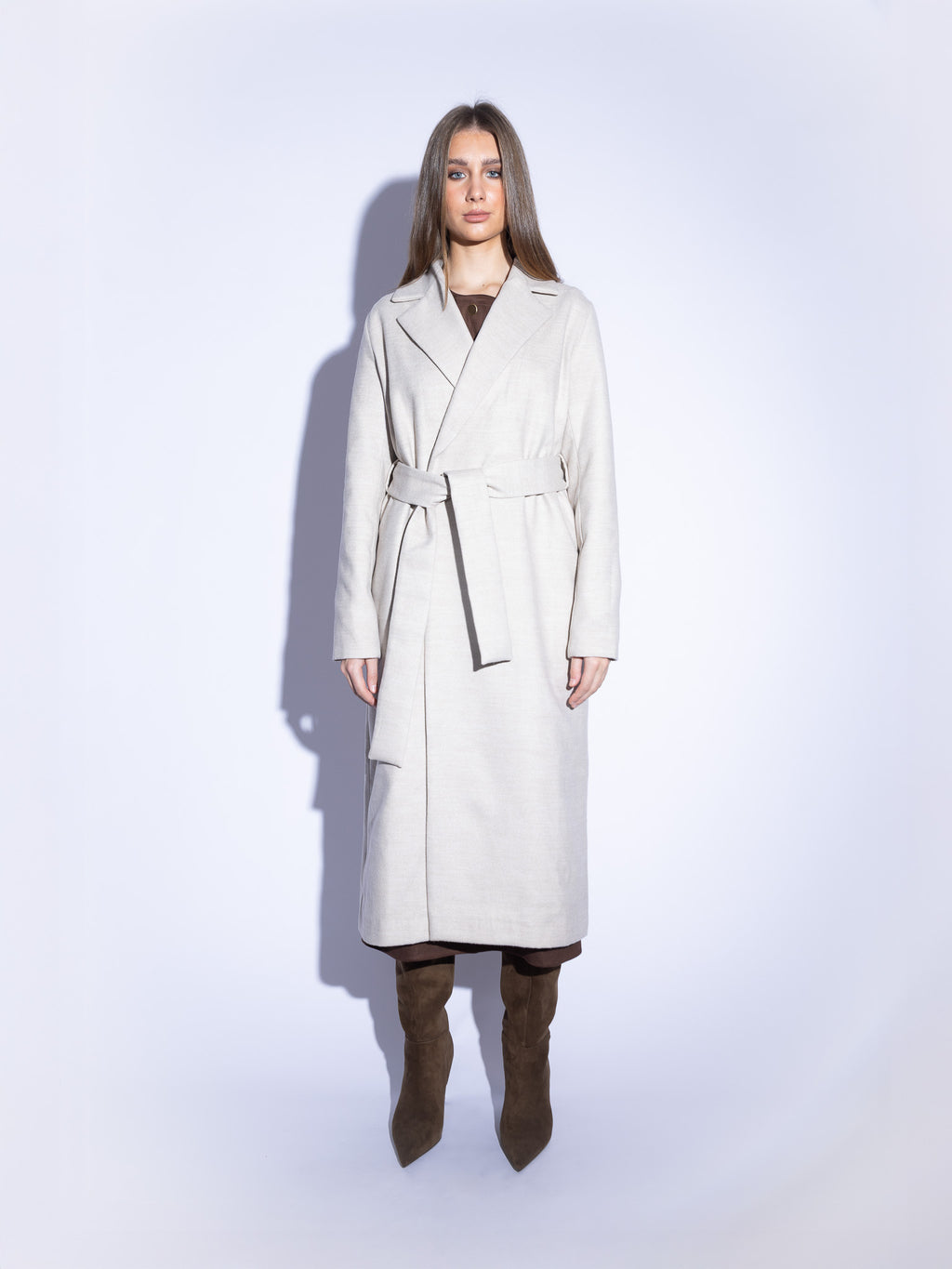 Handmade Wool Coat With Fur Collar in Beige
