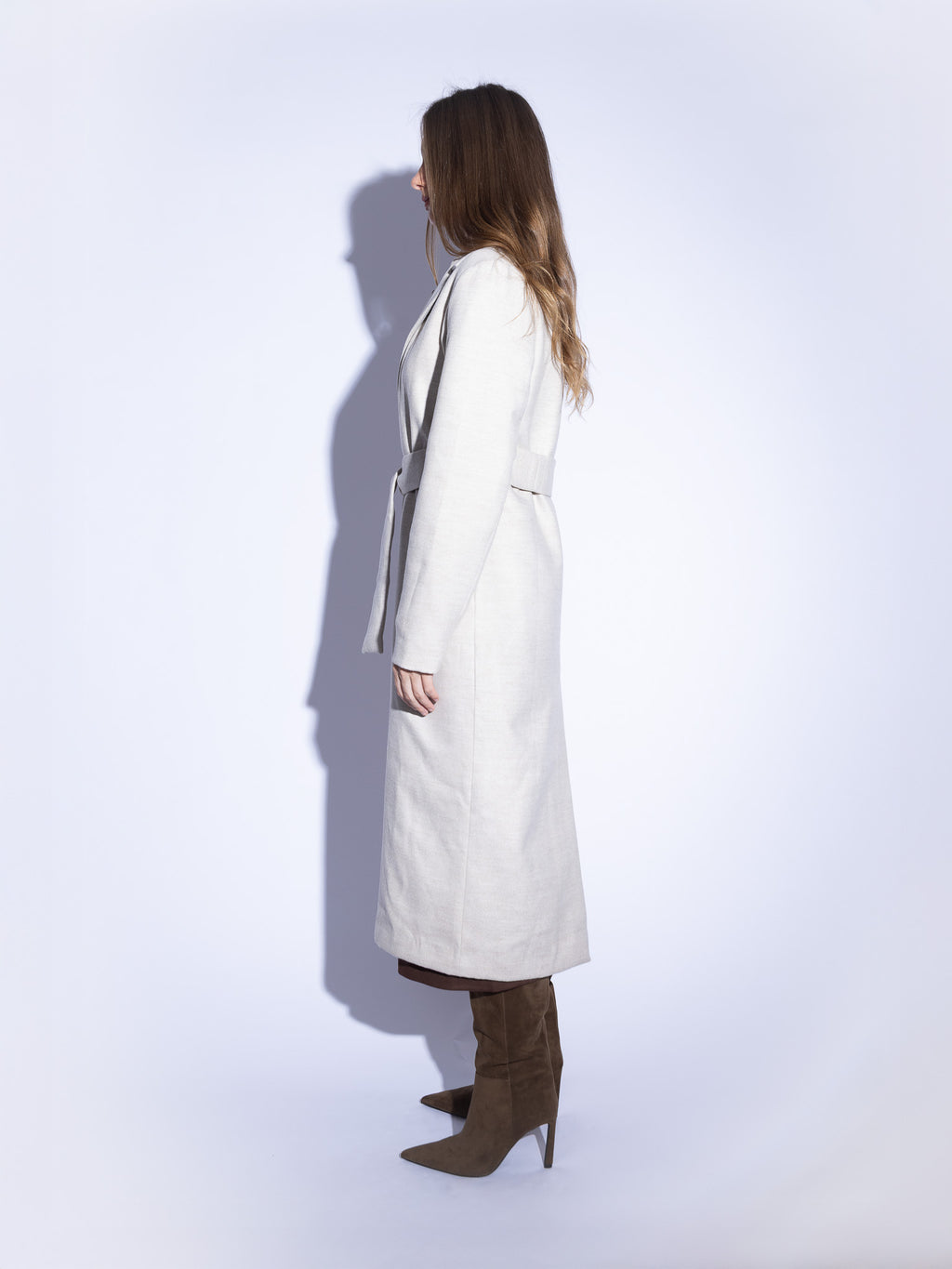 Handmade Wool Coat With Fur Collar in Beige