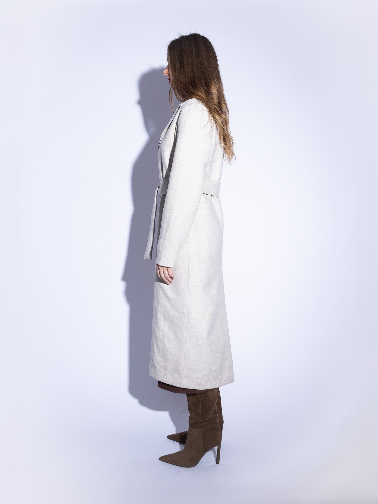 Handmade Wool Coat With Fur Collar in Beige