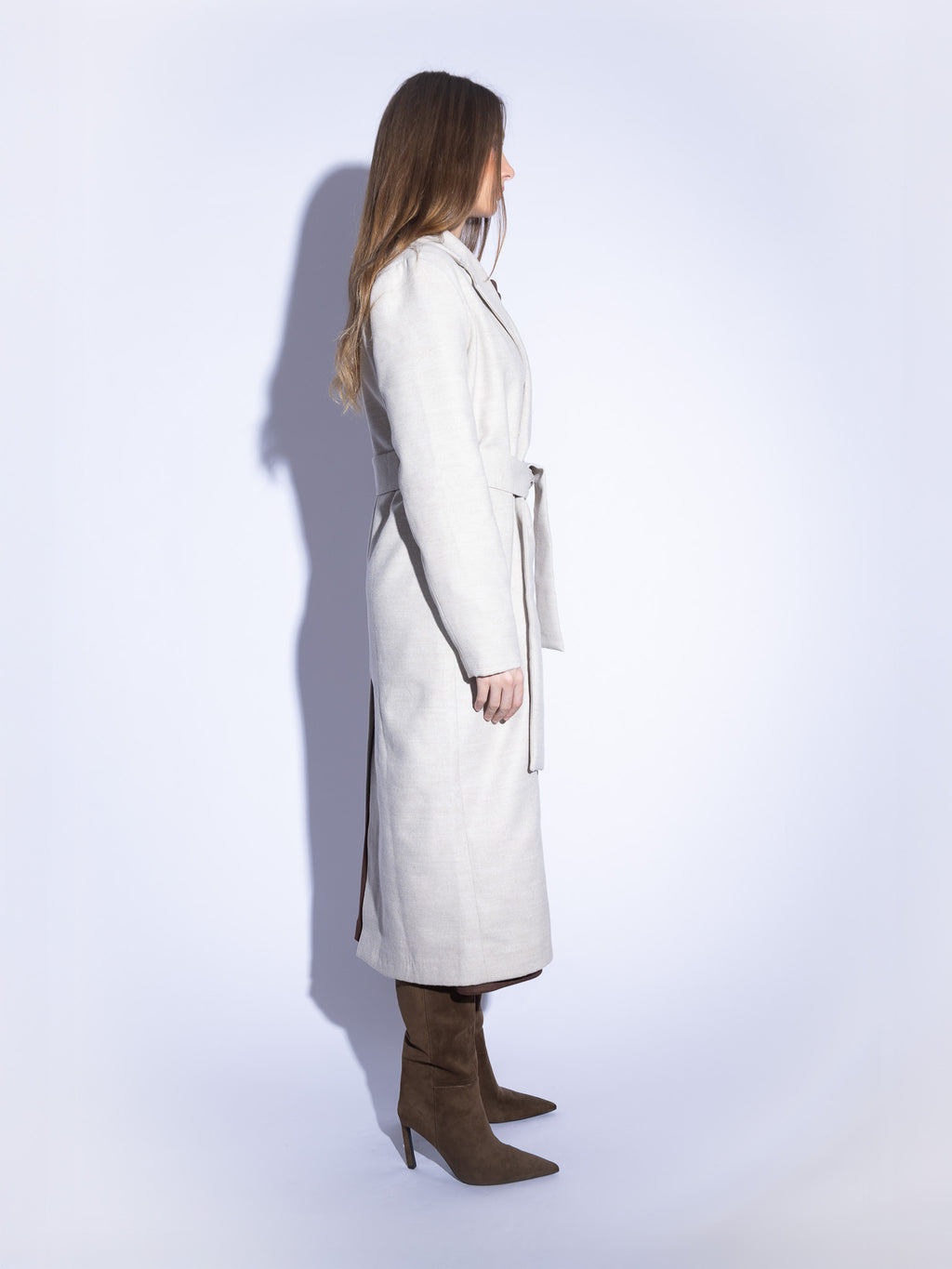 Handmade Wool Coat With Fur Collar in Beige