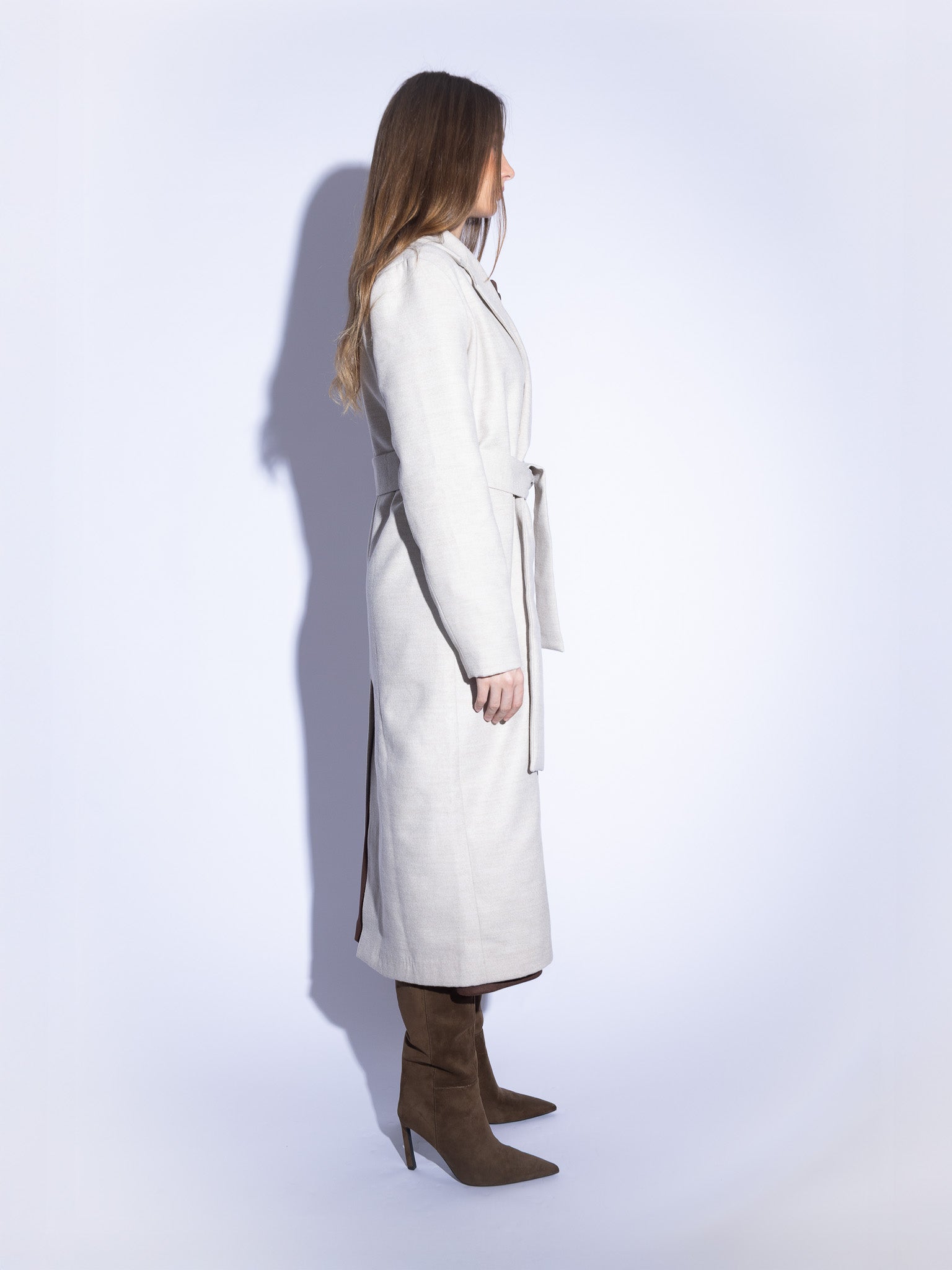 Handmade Wool Coat With Fur Collar in Beige