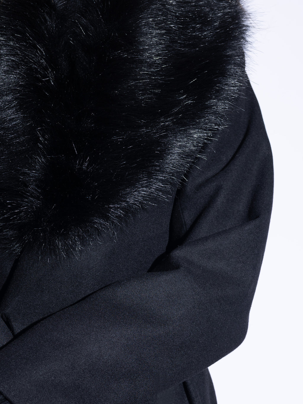 Handmade Wool Coat with Fur Collar in Black