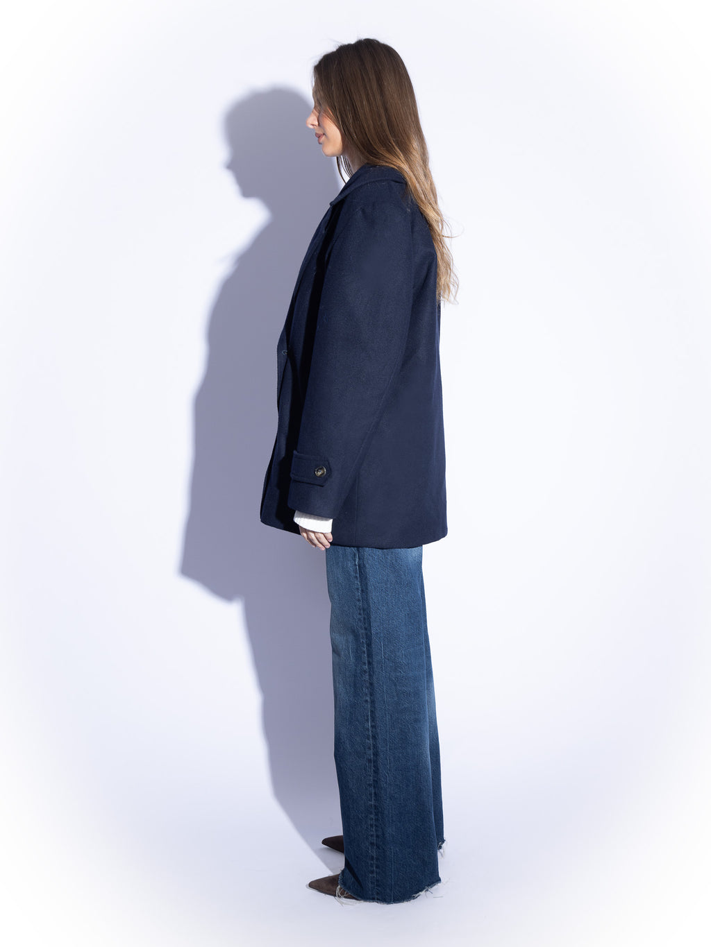 Tailored Double-Breasted Wool Coat in Navy