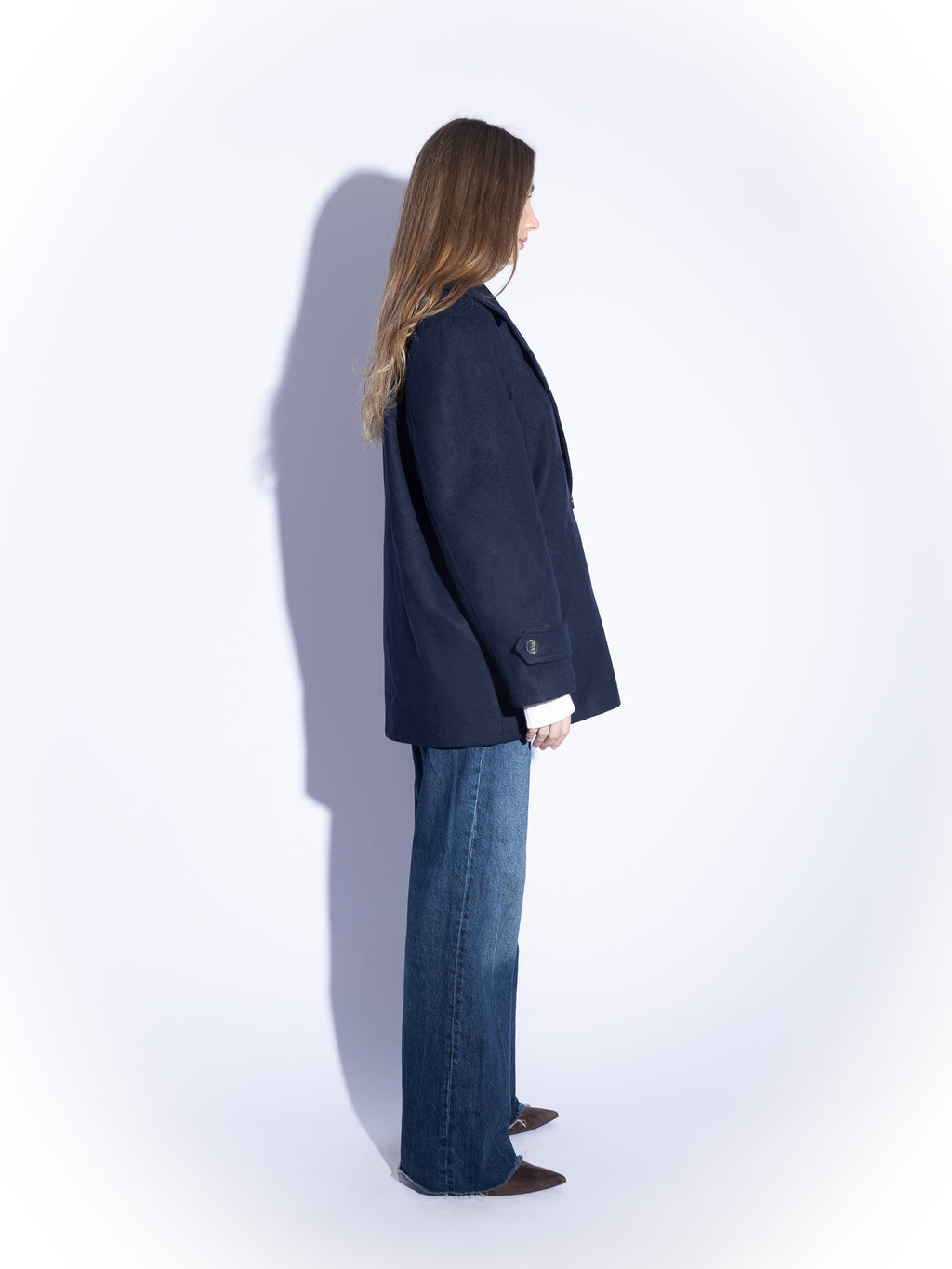Tailored Double-Breasted Wool Coat in Navy