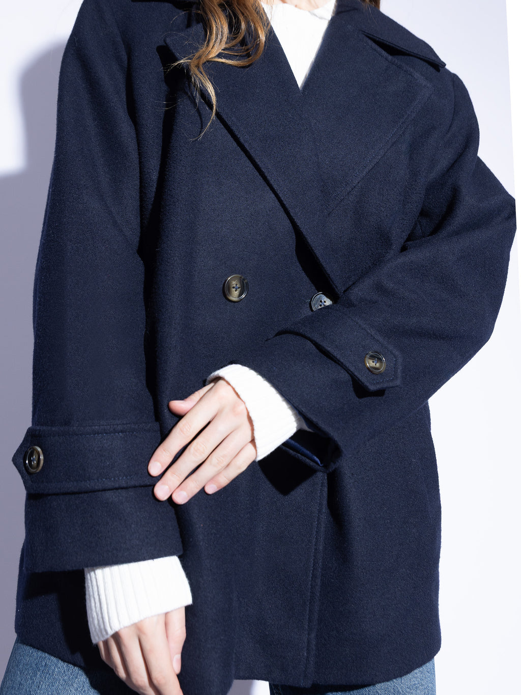 Tailored Double-Breasted Wool Coat in Navy