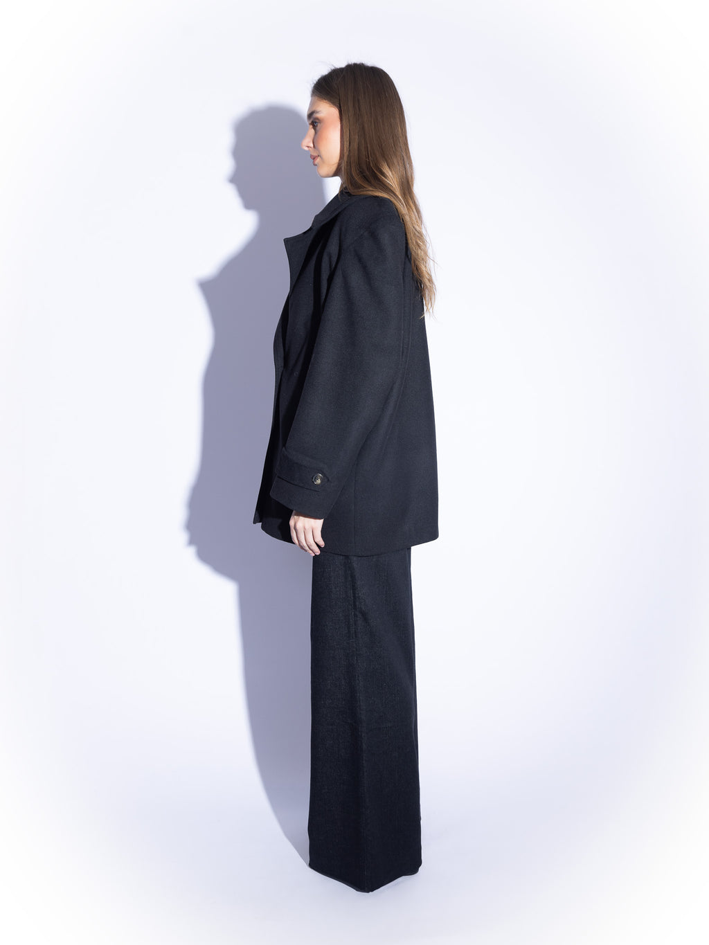 Tailored Double-Breasted Wool Coat in Black