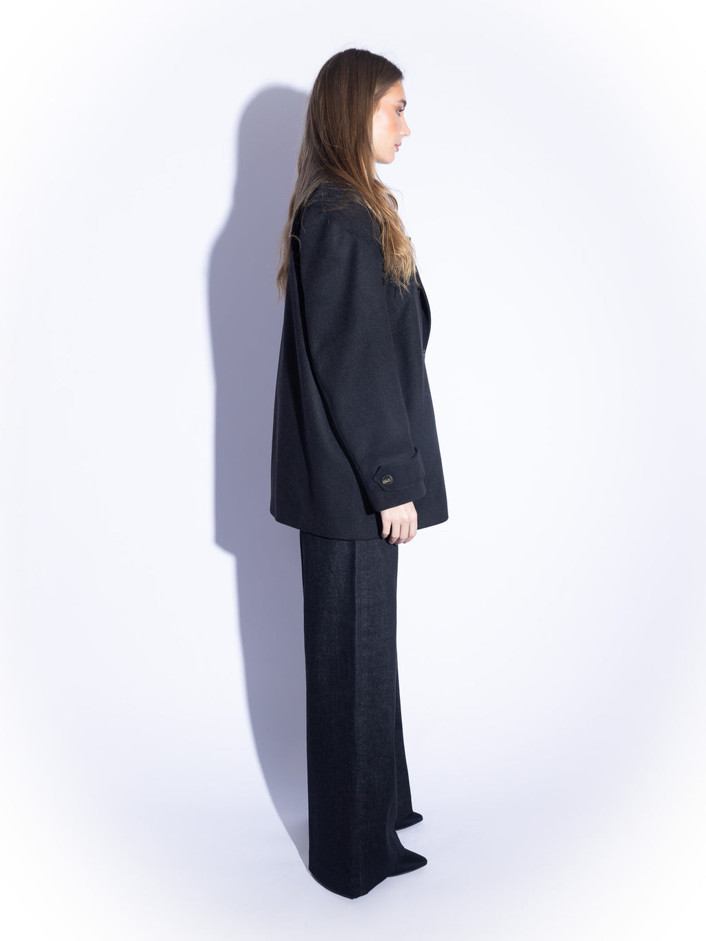 Tailored Double-Breasted Wool Coat in Black