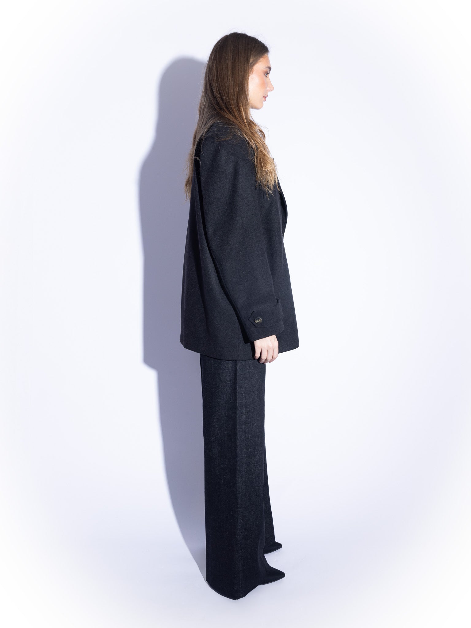 Tailored Double-Breasted Wool Coat in Black