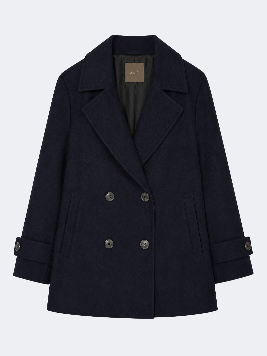 Tailored Double-Breasted Wool Coat in Navy